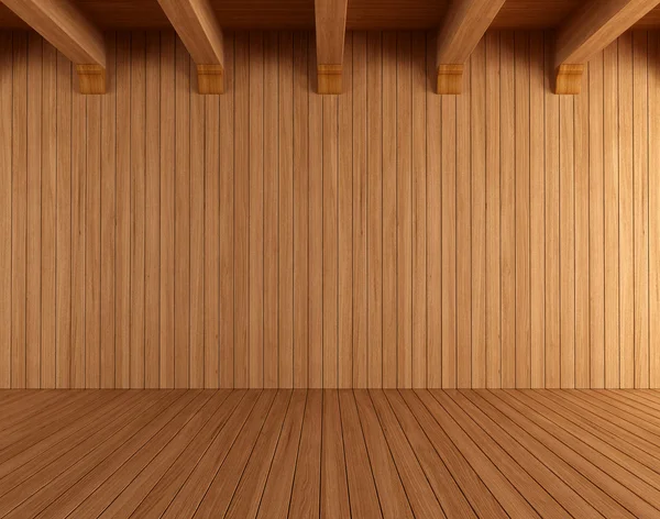 Empty wooden room with ceiling beams