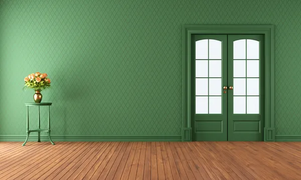 Empty green living room with sliding door