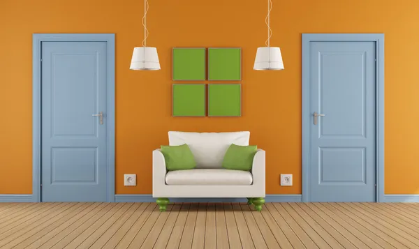 Colorful interior doors and armchair