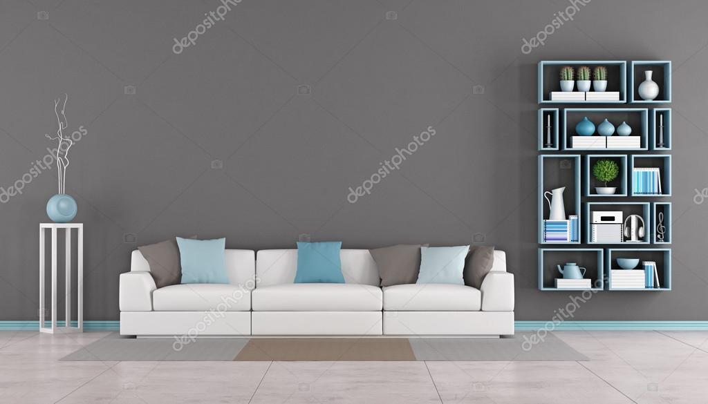 Hedendaagse woonkamer met bank en boekenkast — stockfoto ... Banken woonkamer couch