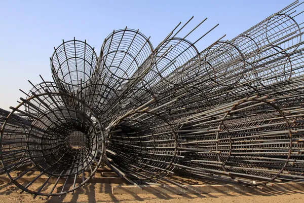 Steel rebar component in a construction site