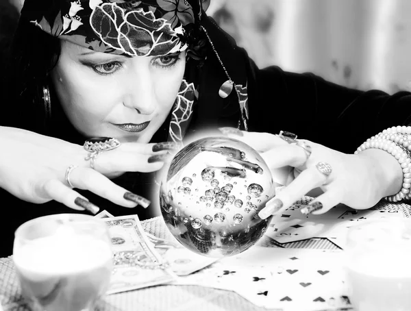 Black and white portrait of fortune-teller