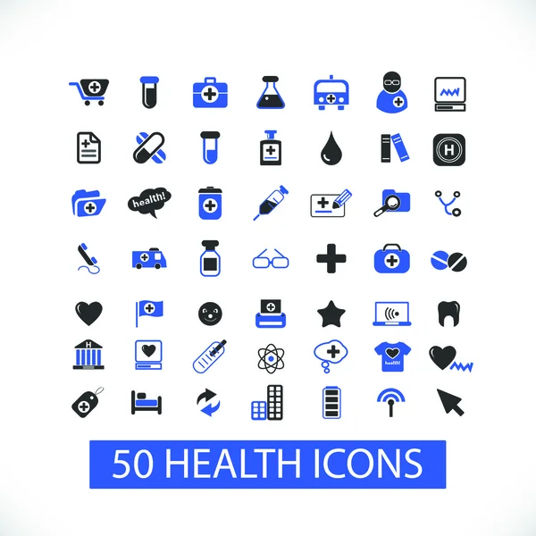 50 health, medical, hospital icons, symbols set, vector