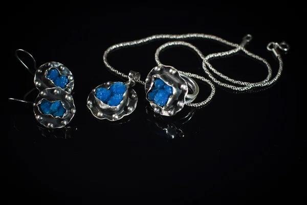 Jewelry from silver and Blue Cavansite crystal stone