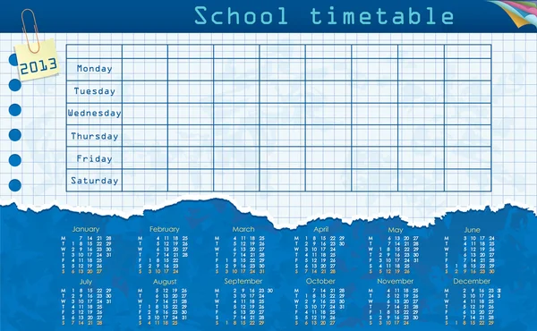 Calendar for 2013. Week starts on Monday. Leaf in the cage for the school schedule.