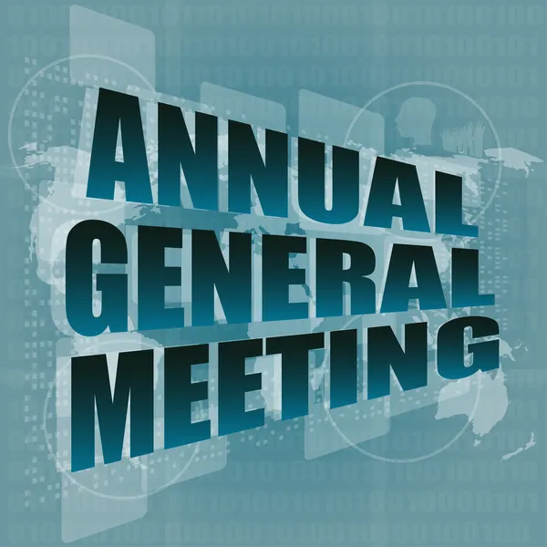 Annual general meeting word on digital touch screen