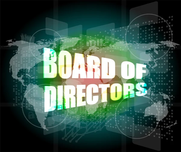 Board of directors words on digital screen background with world map