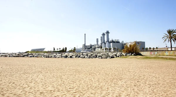 Panoramic of beach with Thermal power station