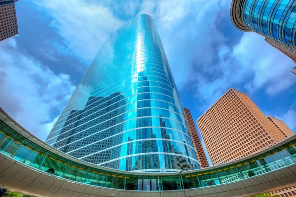 Houston downtown skyscrapers disctict blue sky mirror