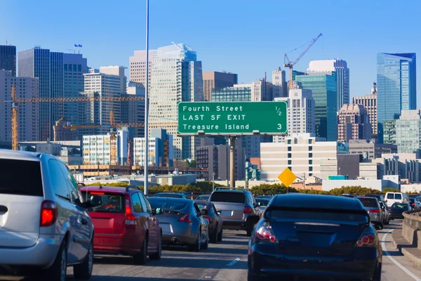 San Francisco city traffic in rush hour with downtown skyline