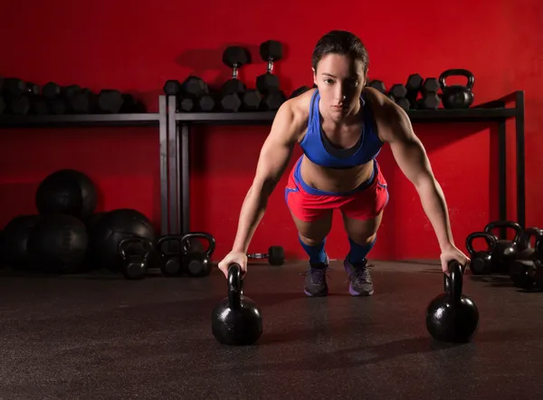 Kettlebells push-up woman strength gym workout