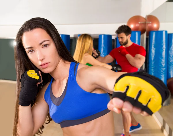 Boxing aerobox woman portrait in fitness gym