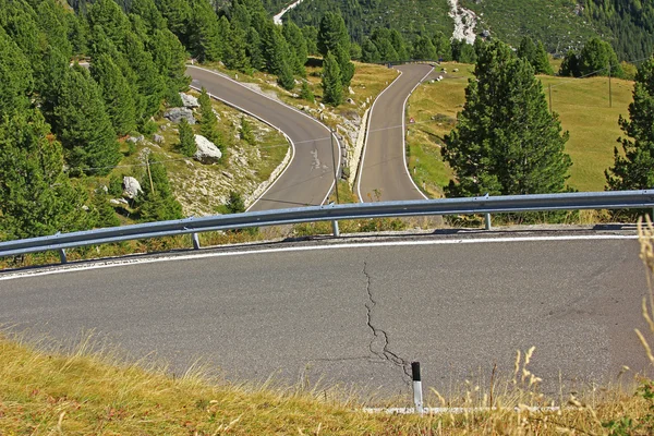 Hairpin bends in the Italian Alps at Passo Sella