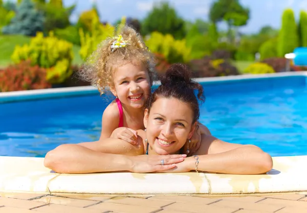 Girl with mother in the pool