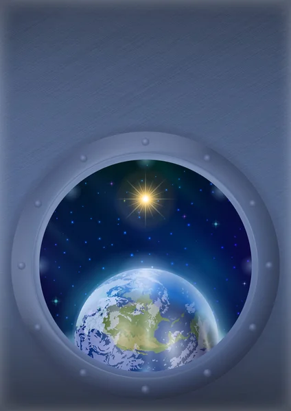 Earth and sun in space window