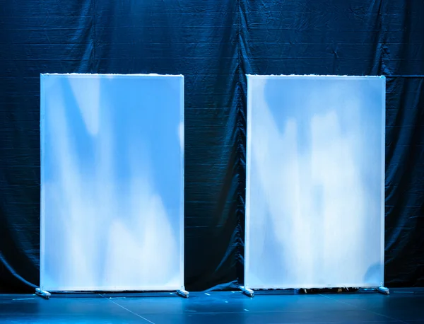 Abstract theatrical scenery stand on the stage with blue illumination