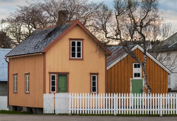 Still Norwegian village street with wooden houses
