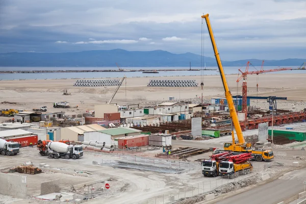 TANGIER, MOROCCO - MARCH 28, 2014: New terminals area under construction in Port Tanger-Med 2. The Tangier-Med Project will contain the biggest port in Africa