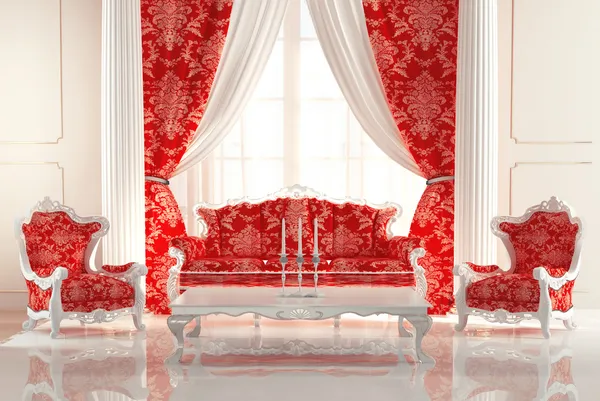 Baroque Sofa and Armchairs in old royal interior design. Luxurio