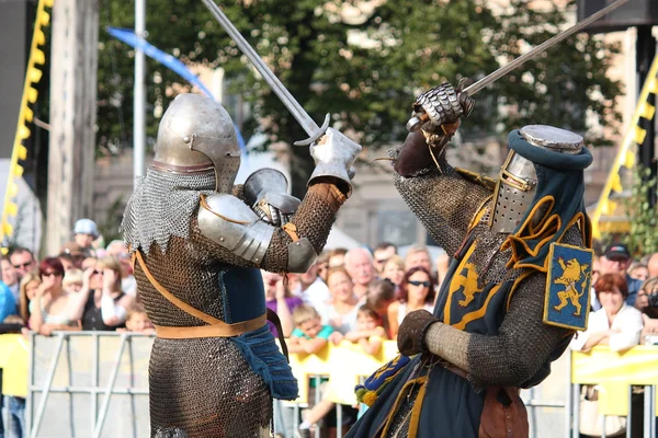 RIGA, LATVIA - AUGUST 21: Two knights from historical reconstruc