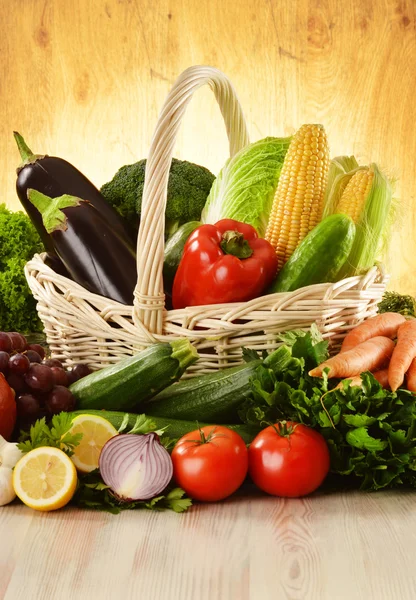 Fruits and vegetables in wicker basket