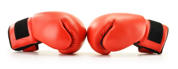 Pair of red leather boxing gloves isolated on white