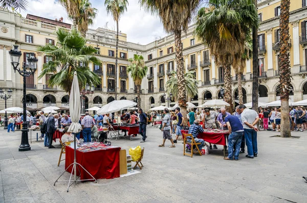 Plaza Real in Barcelona Spain, stamp and coin collection