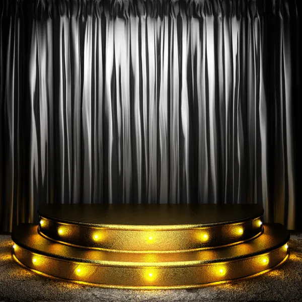 Black fabric curtain on golden stage