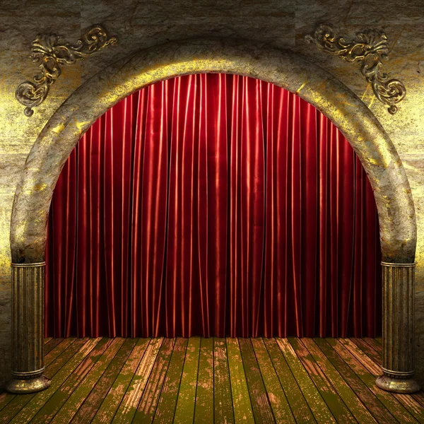 Red fabric curtain on stage