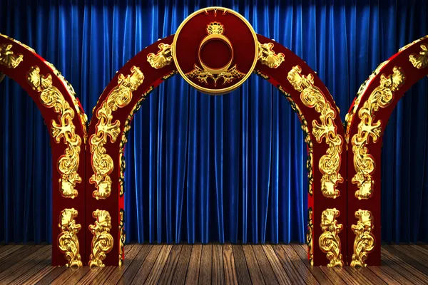 Blue fabric curtain on golden stage