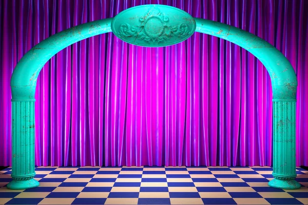 Violet fabric curtain on stage