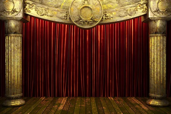 Red fabric curtain on stage