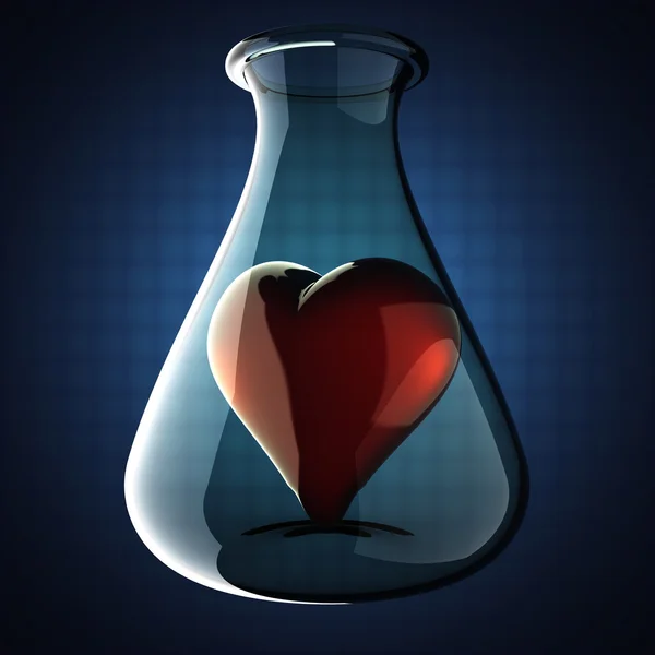 Heart in Laboratory glassware on blue