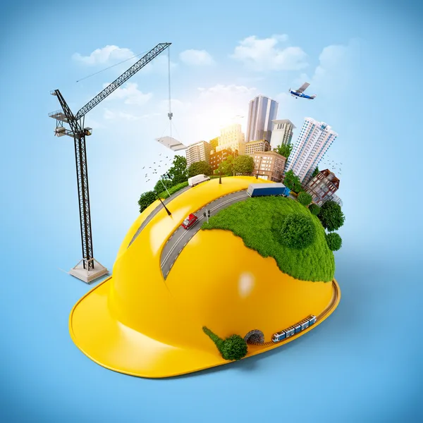 City on the construction helmet.