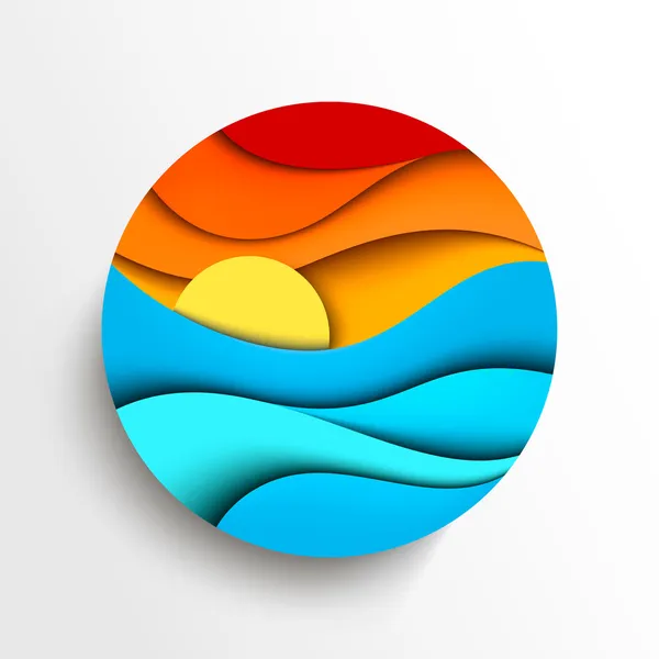 Sunset in the sea. Vector icon illustration