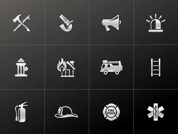 Fire fighter icons in metallic style