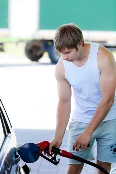 Man filling the car with gasoline in gas stations