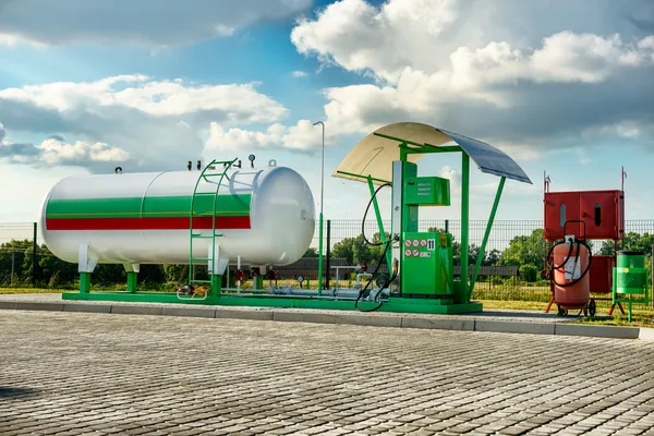 Natural gas fuel tank at car filling station