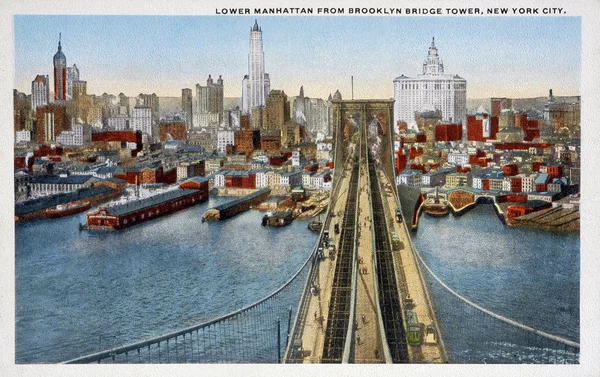 Old postcard of the bridge of Brooklyn