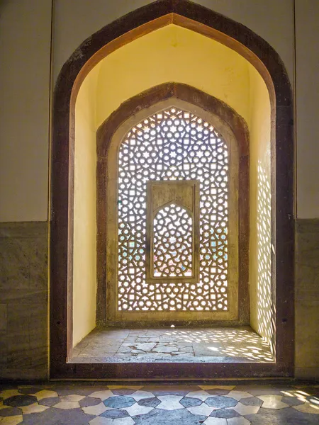 Beautiful windows with ornaments in islamic style inside humayun