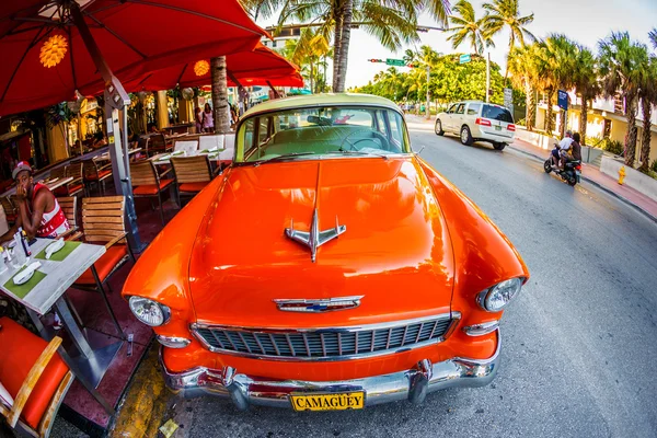 Old Car parked on Ocean Drive, Miami Beach