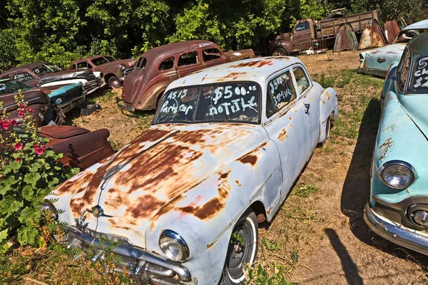 Junk yard with old beautiful oldtimers