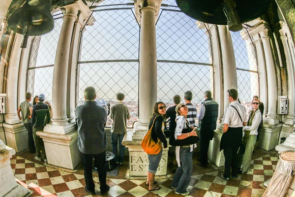 People visit the top of the campanile  at Plaza San marco