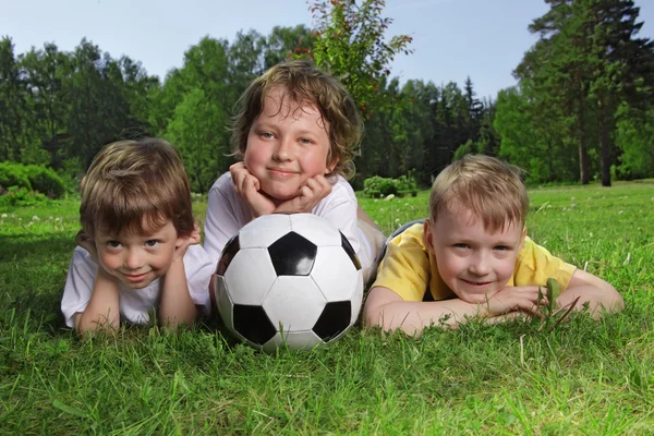 Happy boys with soccer ball