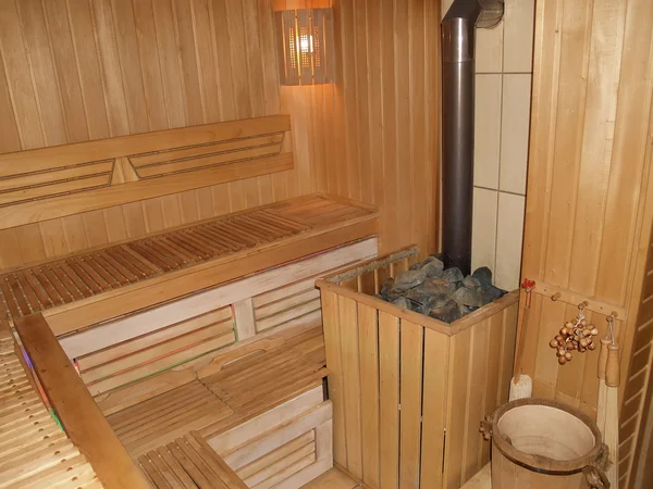 Sauna interior with the furnace