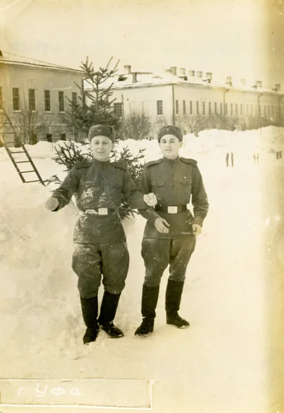 USSR - CIRCA 1940s: Vintage photo of soldiers in uniform of the Soviet Army.