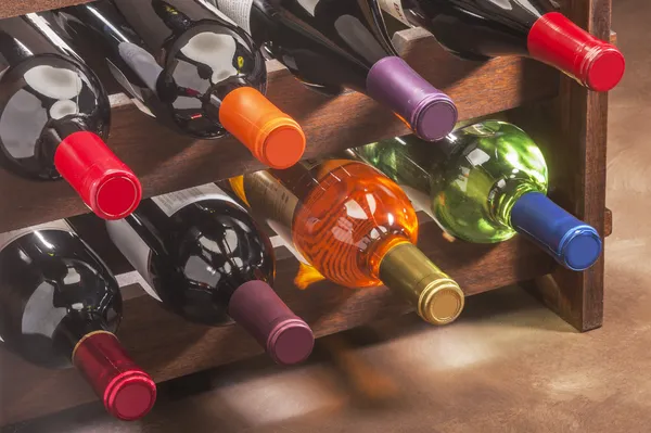 Wine bottles in rack