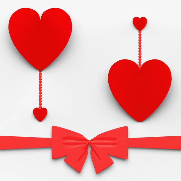 Two Hearts With Bow Mean Loving Celebration Or Decoration