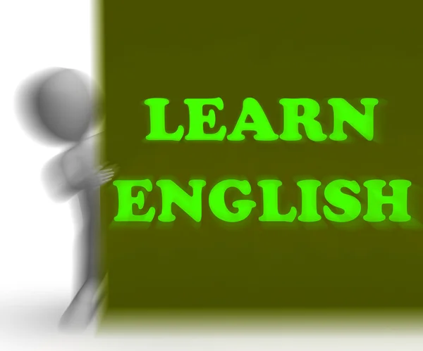 Learn English Placard Shows Foreign Language Teaching