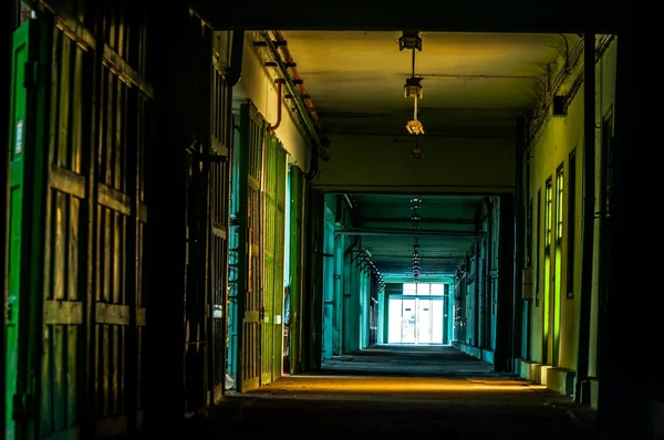 Industrial corridor with strange lights